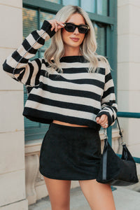 Wishing Well Stripe Boat Neck Sweater (Black/Cream) - NanaMacs