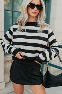 Wishing Well Stripe Boat Neck Sweater (Black/Cream) - NanaMacs