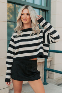 Wishing Well Stripe Boat Neck Sweater (Black/Cream) - NanaMacs
