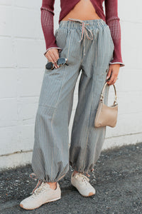 Restless Heart Striped Wide Leg Drawstring Pants (Latte) - NanaMacs