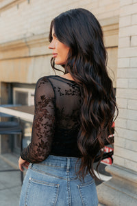 Champagne Flirt Boat Neck Mesh Bodysuit (Black) - NanaMacs