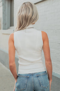 Call It Home Ribbed Knit Mock Neck Tank Top (Off White) - NanaMacs