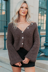 Evening Bliss Button-Up Knit Cardigan (Chestnut) - NanaMacs