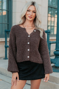 Evening Bliss Button-Up Knit Cardigan (Chestnut) - NanaMacs