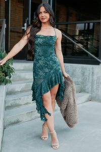 Reckless Bloom Floral Mesh Ruffle Dress (Hunter Green) - NanaMacs