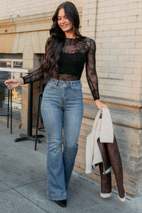 Champagne Flirt Boat Neck Mesh Bodysuit (Black) - NanaMacs