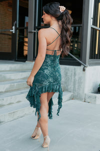 Reckless Bloom Floral Mesh Ruffle Dress (Hunter Green) - NanaMacs