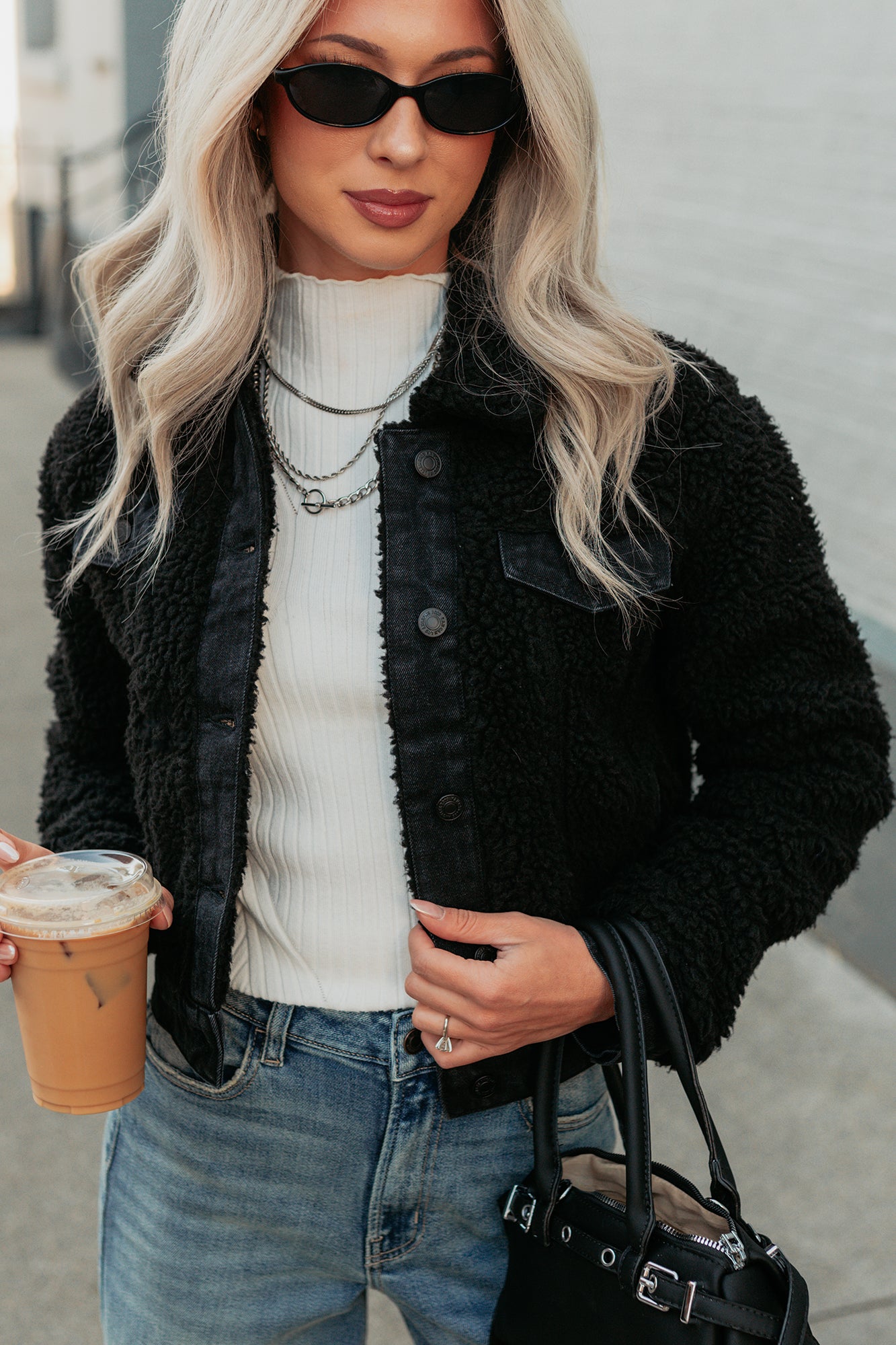 No Worries Here Sherpa Crop Kancan Jacket (Black) - NanaMacs