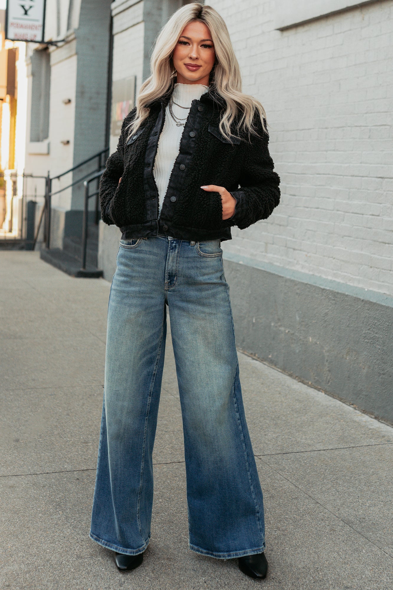 No Worries Here Sherpa Crop Kancan Jacket (Black) - NanaMacs