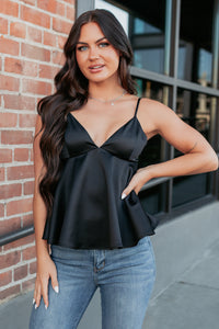 Playing Nice Satin Babydoll Cami (Black) - NanaMacs