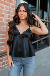 Playing Nice Satin Babydoll Cami (Black) - NanaMacs