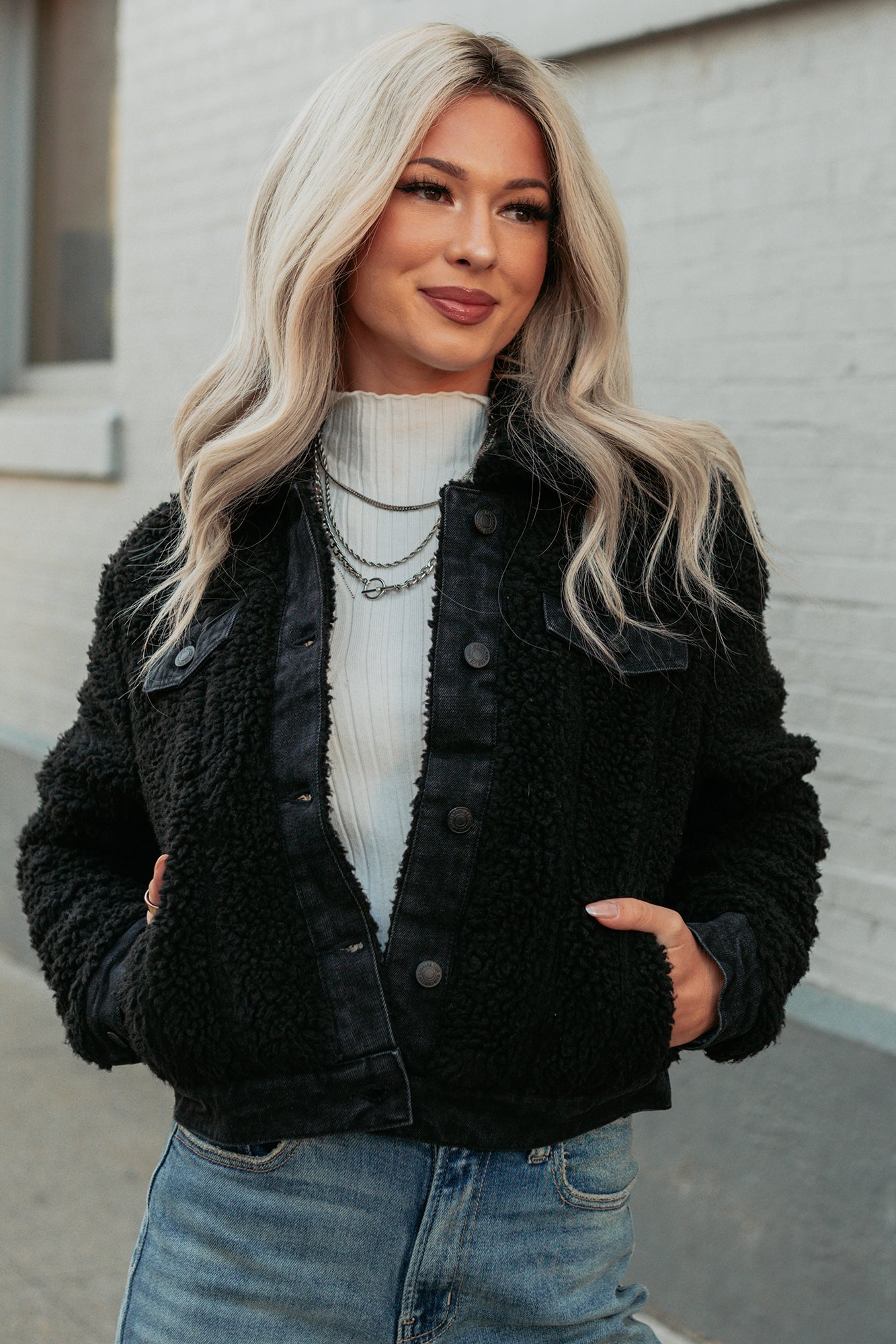 No Worries Here Sherpa Crop Kancan Jacket (Black) - NanaMacs