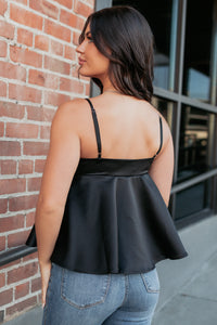 Playing Nice Satin Babydoll Cami (Black) - NanaMacs