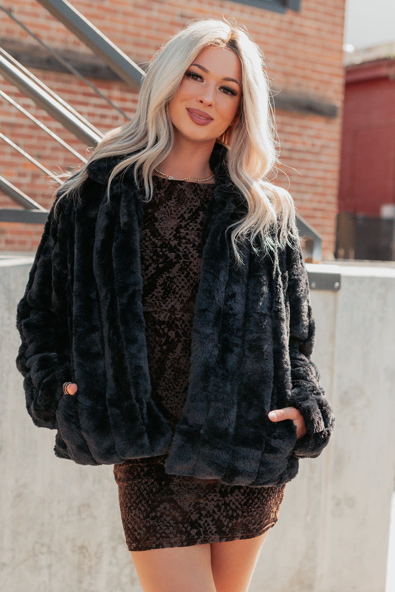 Snuggle Bug Faux Fur Jacket (Black) - NanaMacs