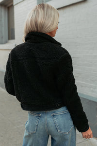 No Worries Here Sherpa Crop Kancan Jacket (Black) - NanaMacs