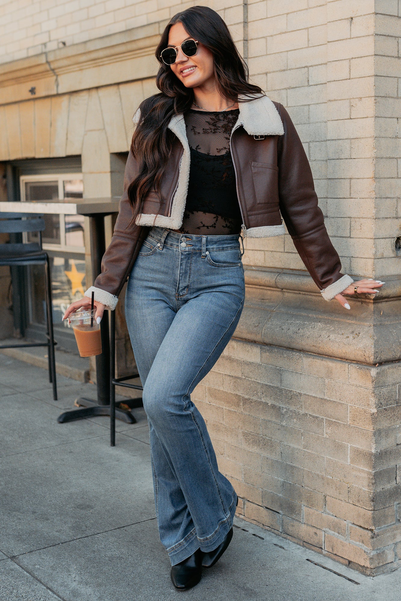 Urban Chill Faux Leather Sherpa Lined Jacket (Brown/Beige) - NanaMacs