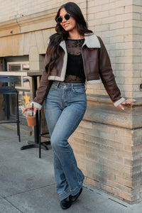 Urban Chill Faux Leather Sherpa Lined Jacket (Brown/Beige) - NanaMacs