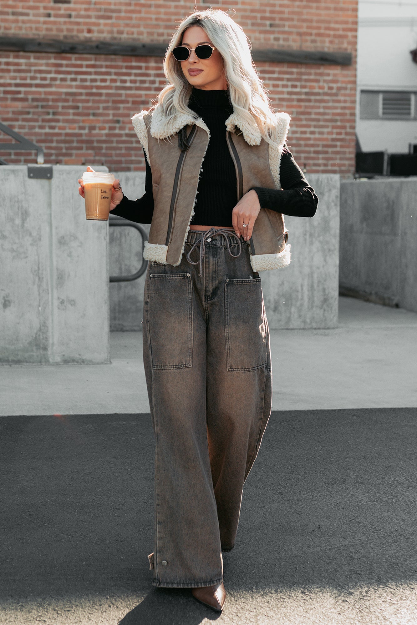 Hattie Wide Leg Washed Very J Jeans (Brown) - NanaMacs