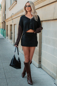 Dream Mirage Contrast Sleeve Cardigan Sweater (Black) - NanaMacs