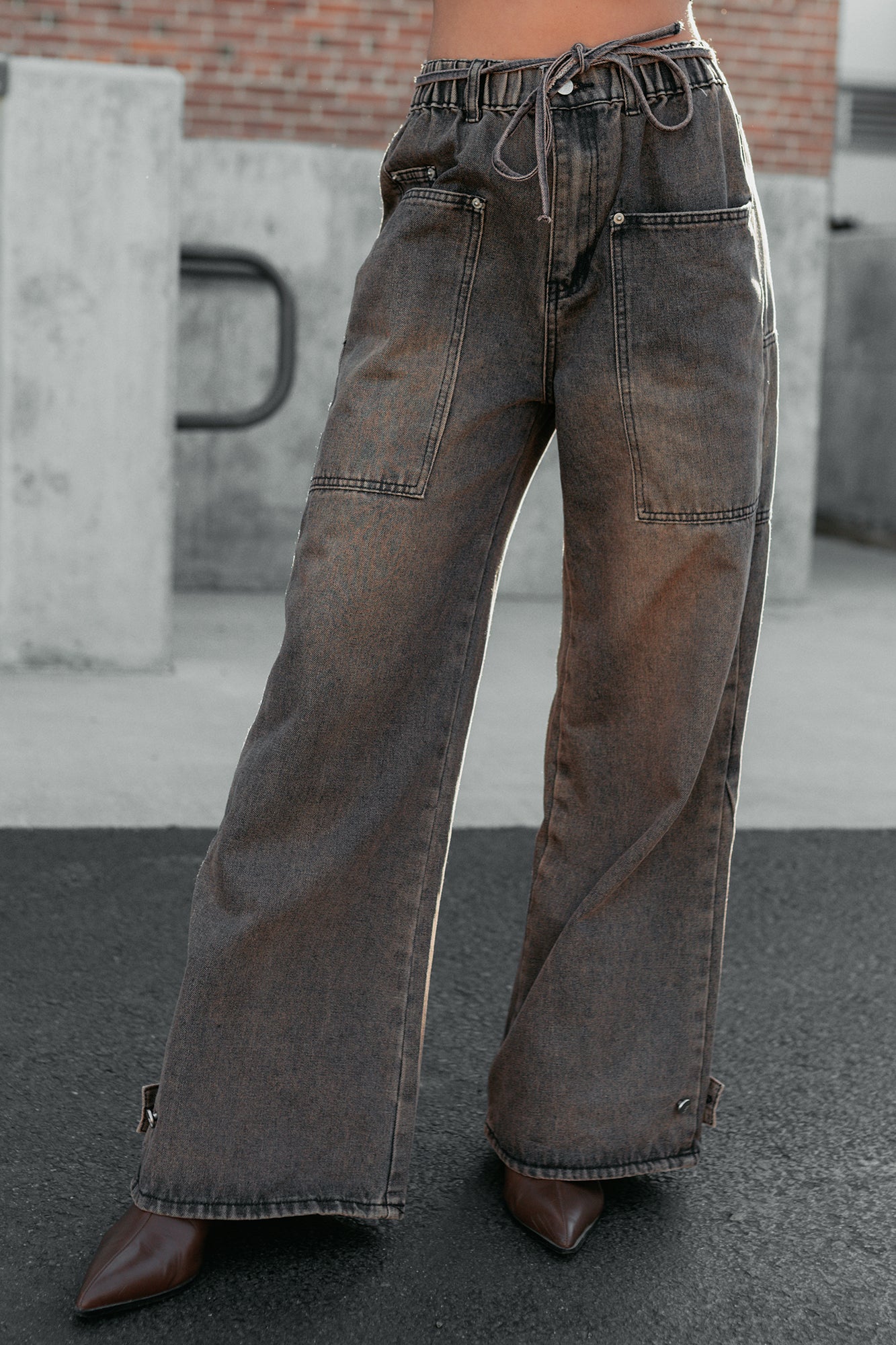 Hattie Wide Leg Washed Very J Jeans (Brown) - NanaMacs