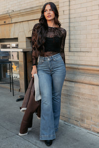 Champagne Flirt Boat Neck Mesh Bodysuit (Black) - NanaMacs