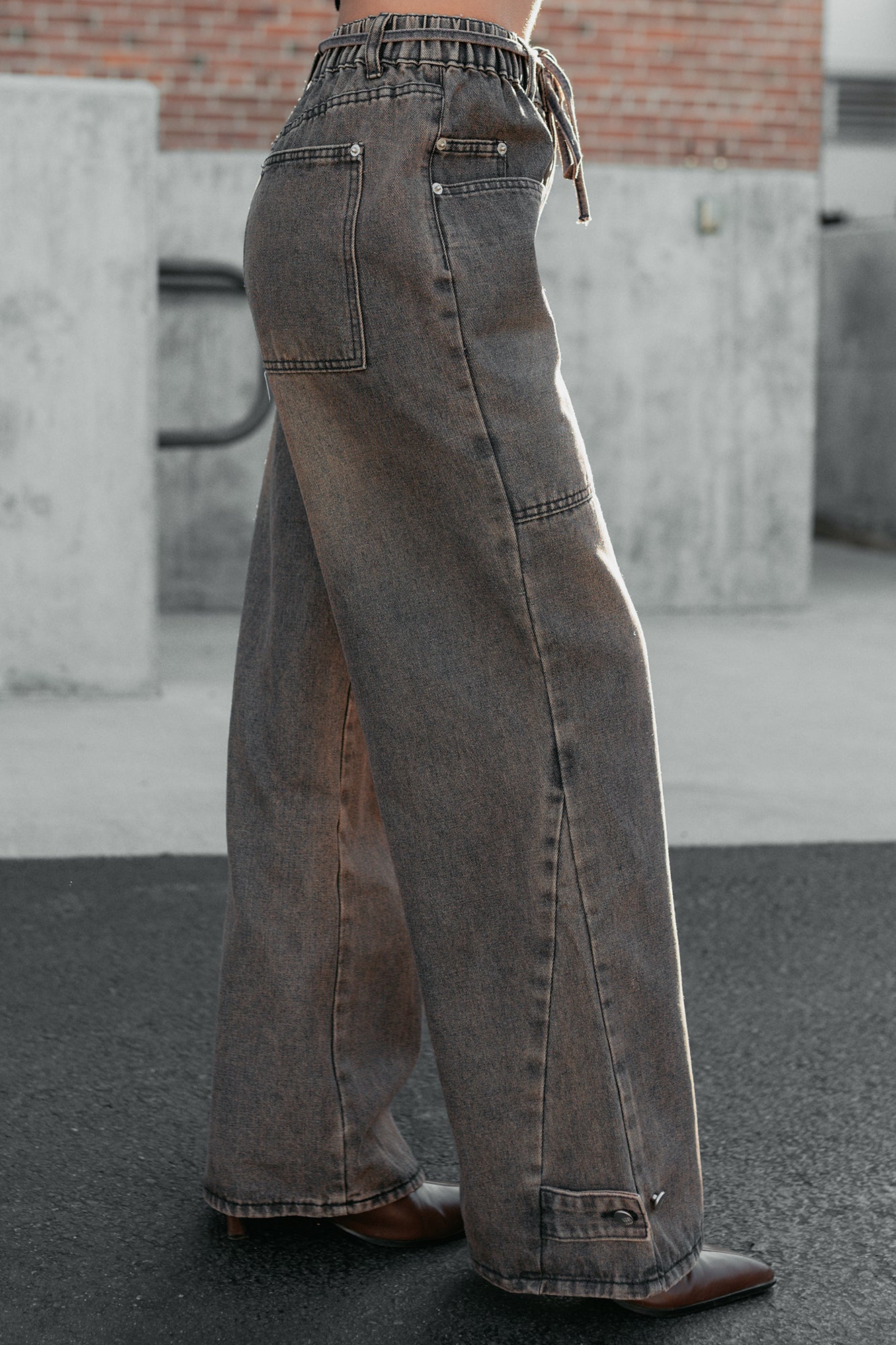 Hattie Wide Leg Washed Very J Jeans (Brown) - NanaMacs