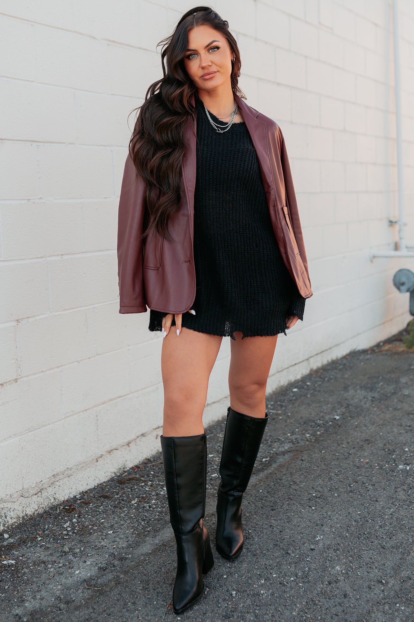 Professional Presence Faux Leather Blazer Jacket (Burgundy) - NanaMacs