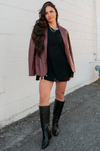 Professional Presence Faux Leather Blazer Jacket (Burgundy) - NanaMacs