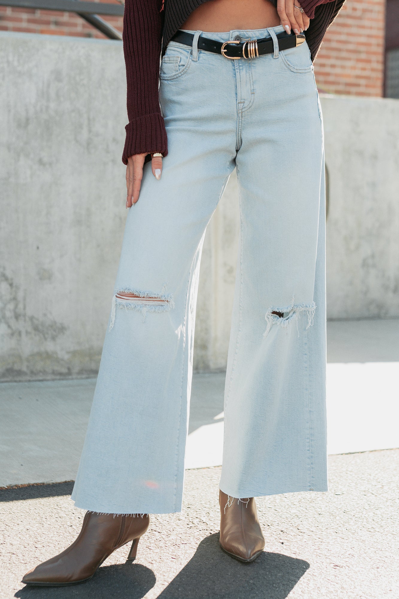 Vivienne Wide Leg Ripped Hidden Jeans (Light) - NanaMacs