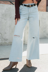 Vivienne Wide Leg Ripped Hidden Jeans (Light) - NanaMacs