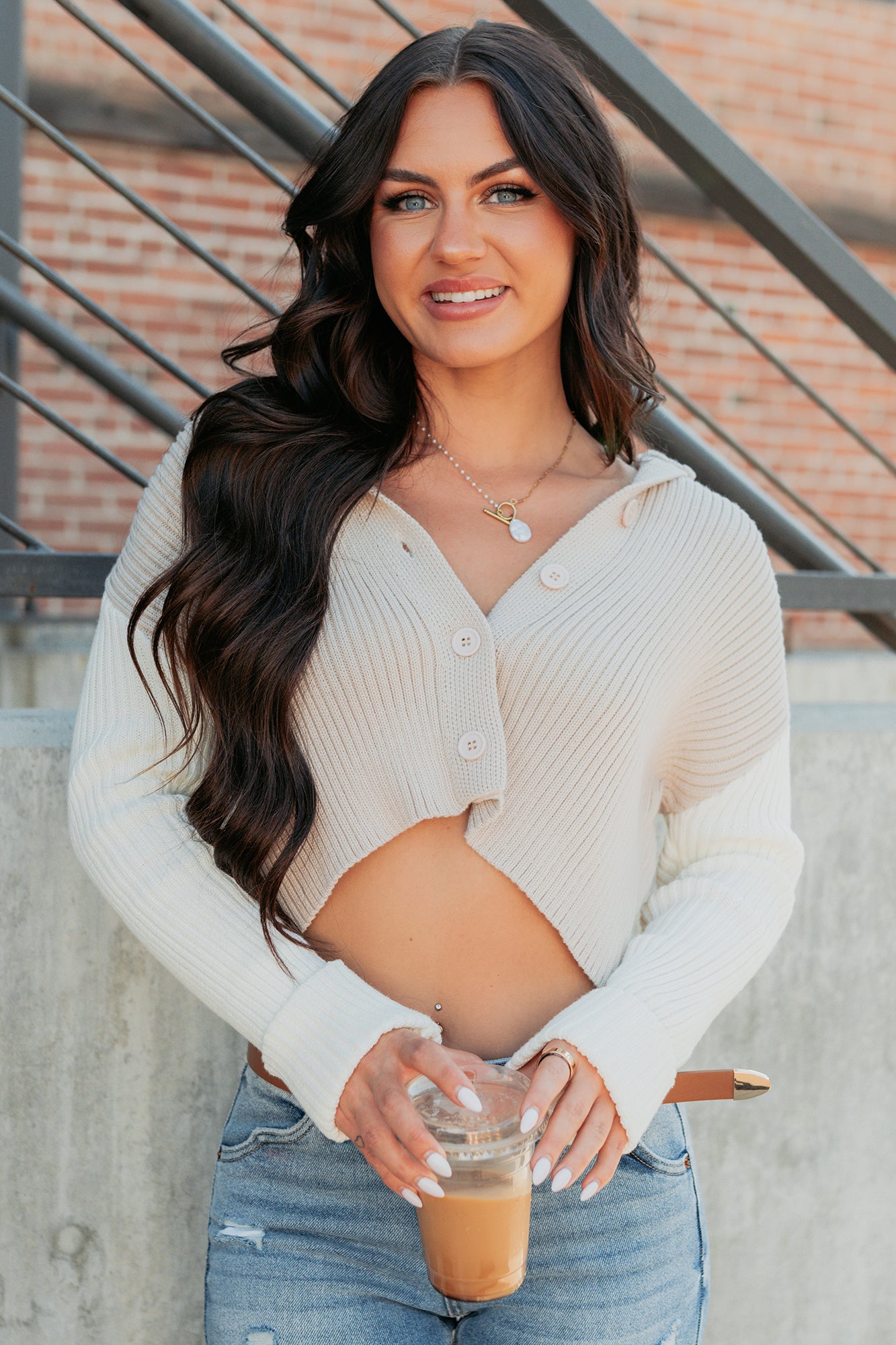 Dream Mirage Contrast Sleeve Cardigan Sweater (Sand) - NanaMacs