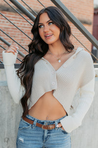 Dream Mirage Contrast Sleeve Cardigan Sweater (Sand) - NanaMacs