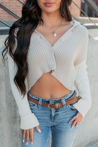 Dream Mirage Contrast Sleeve Cardigan Sweater (Sand) - NanaMacs