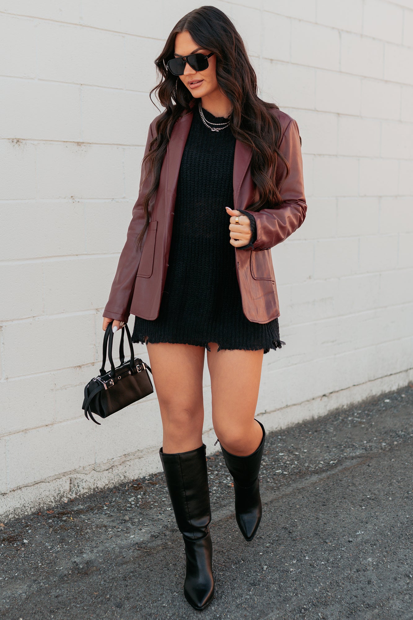 Professional Presence Faux Leather Blazer Jacket (Burgundy) - NanaMacs