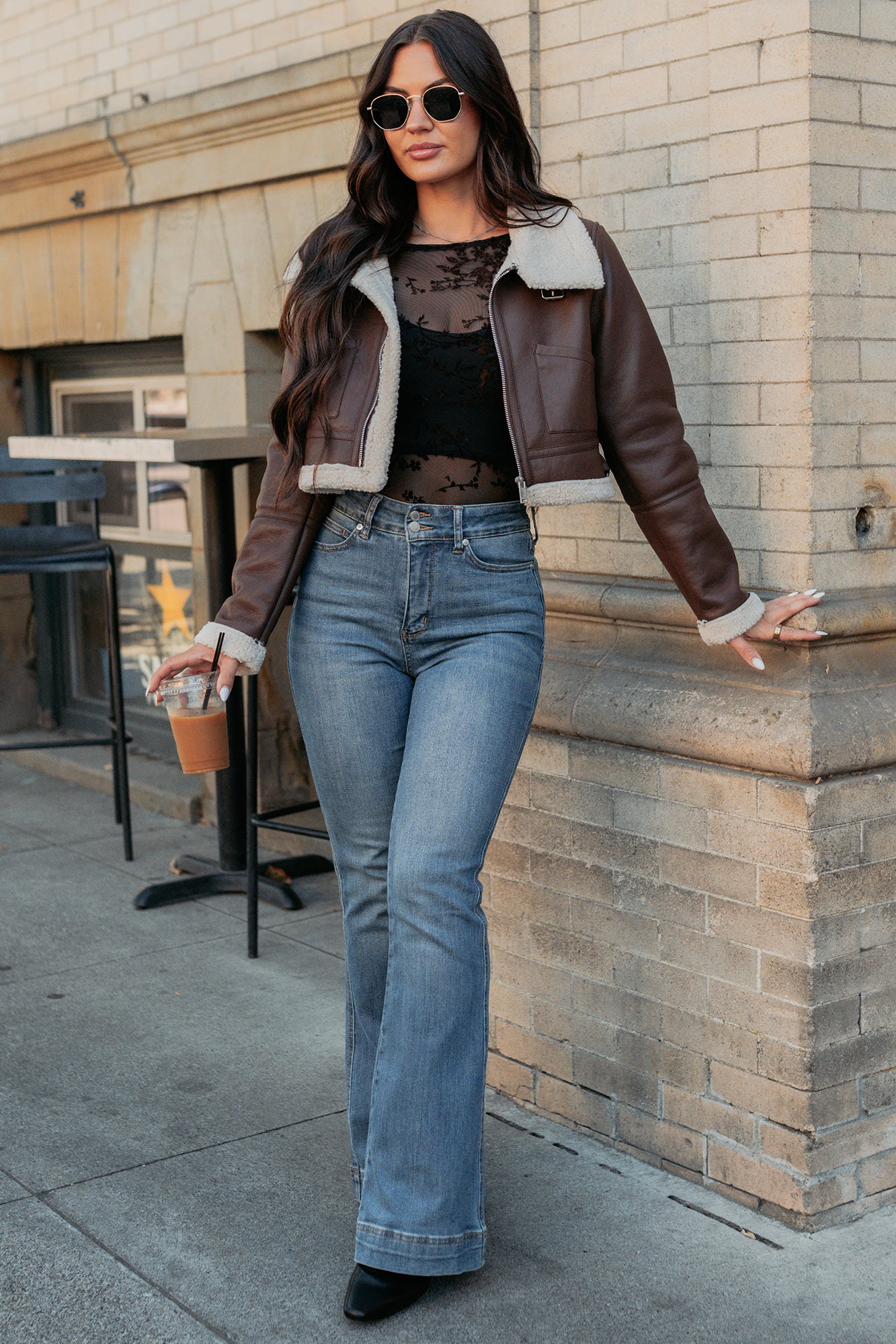 Urban Chill Faux Leather Sherpa Lined Jacket (Brown/Beige) - NanaMacs