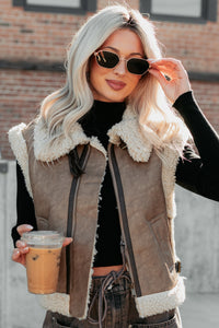 Pure Chill Sherpa Trim Faux Leather Vest (Truffle) - NanaMacs