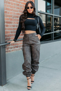 Easy Edge Faux Leather FORE Cargo Joggers (Brown) - NanaMacs