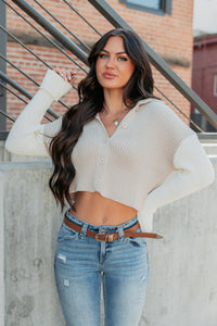 Dream Mirage Contrast Sleeve Cardigan Sweater (Sand) - NanaMacs