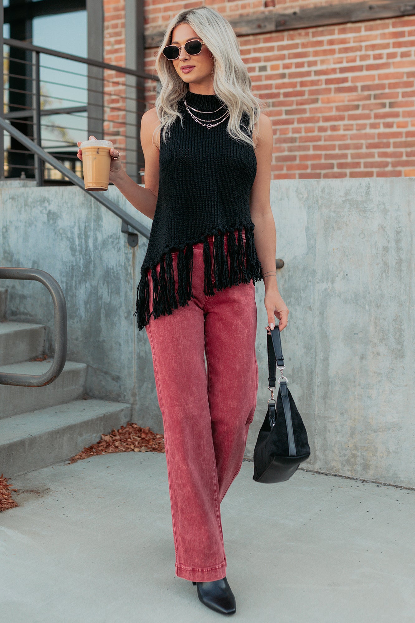 Hidden Spark Sleeveless Fringe Sweater (Black) - NanaMacs