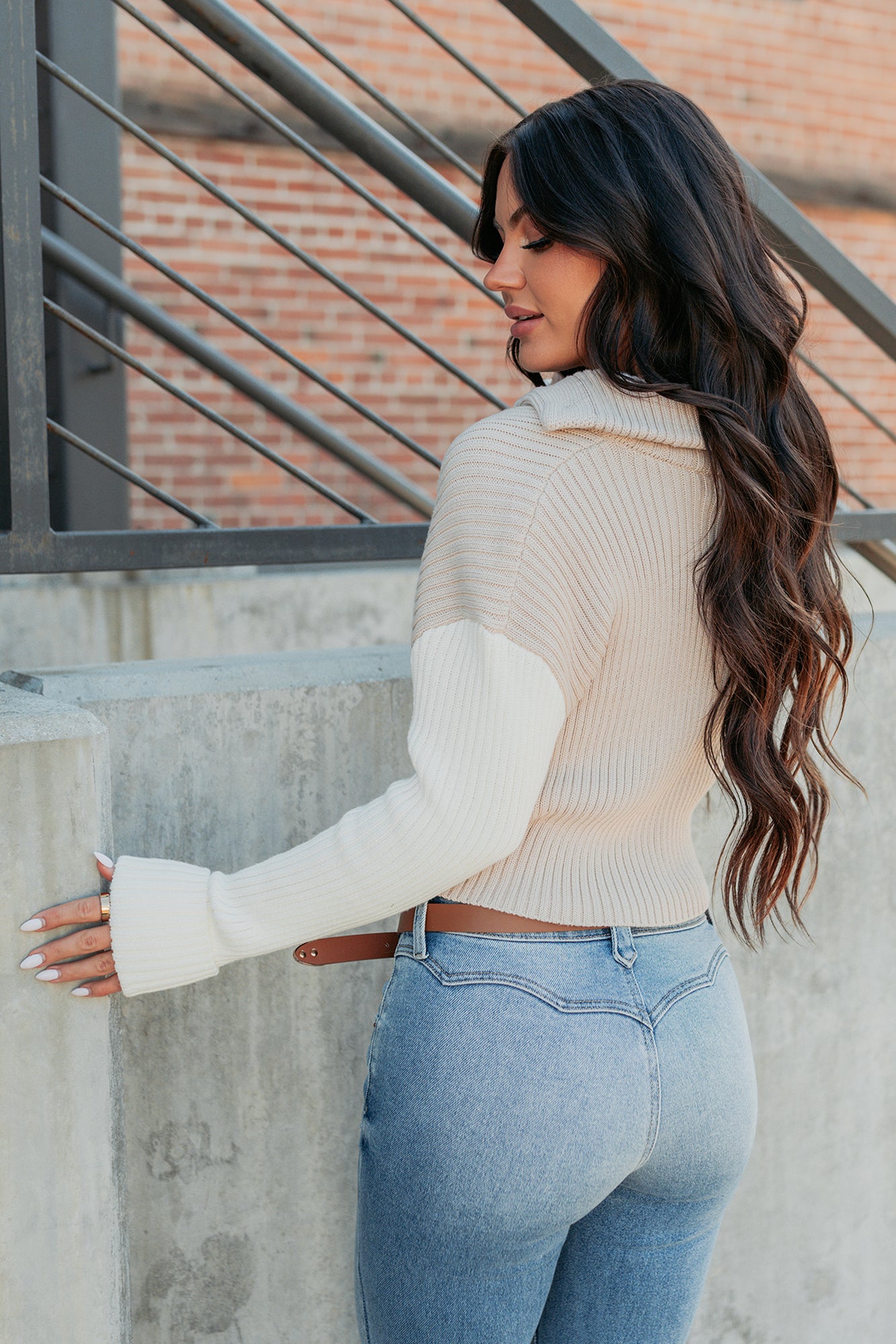 Dream Mirage Contrast Sleeve Cardigan Sweater (Sand) - NanaMacs