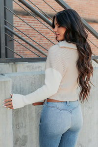 Dream Mirage Contrast Sleeve Cardigan Sweater (Sand) - NanaMacs