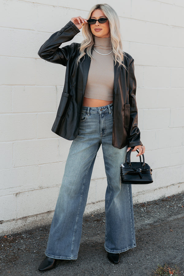 Professional Presence Faux Leather Blazer Jacket (Black) - NanaMacs