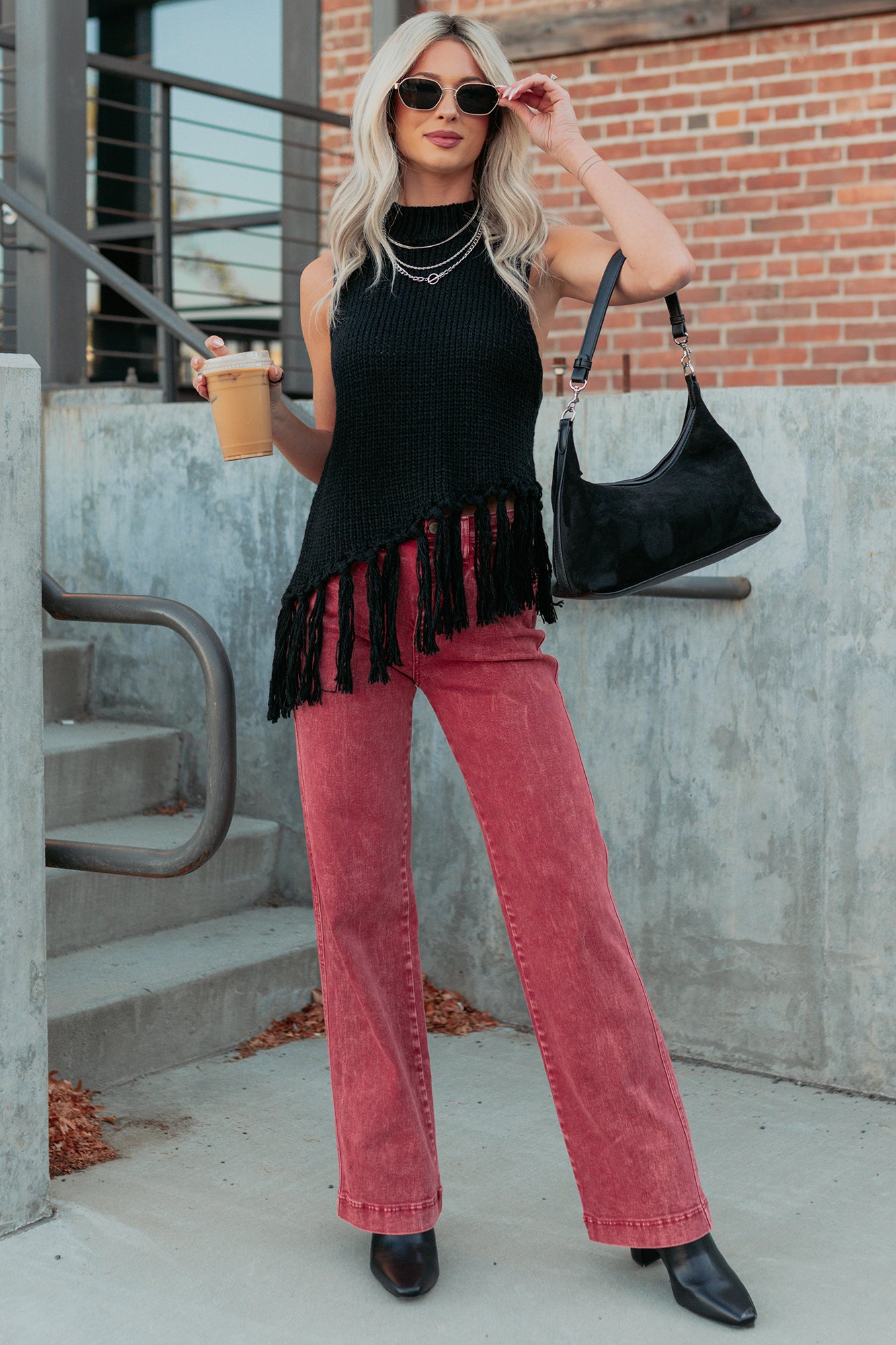 Haven Tummy Control Saige Denim Straight Jeans (Brick Red) - NanaMacs