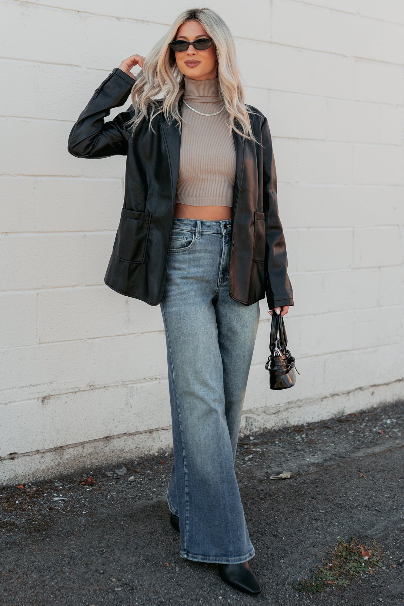 Professional Presence Faux Leather Blazer Jacket (Black) - NanaMacs