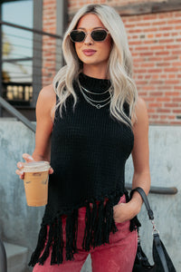 Hidden Spark Sleeveless Fringe Sweater (Black) - NanaMacs