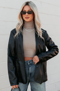 Professional Presence Faux Leather Blazer Jacket (Black) - NanaMacs