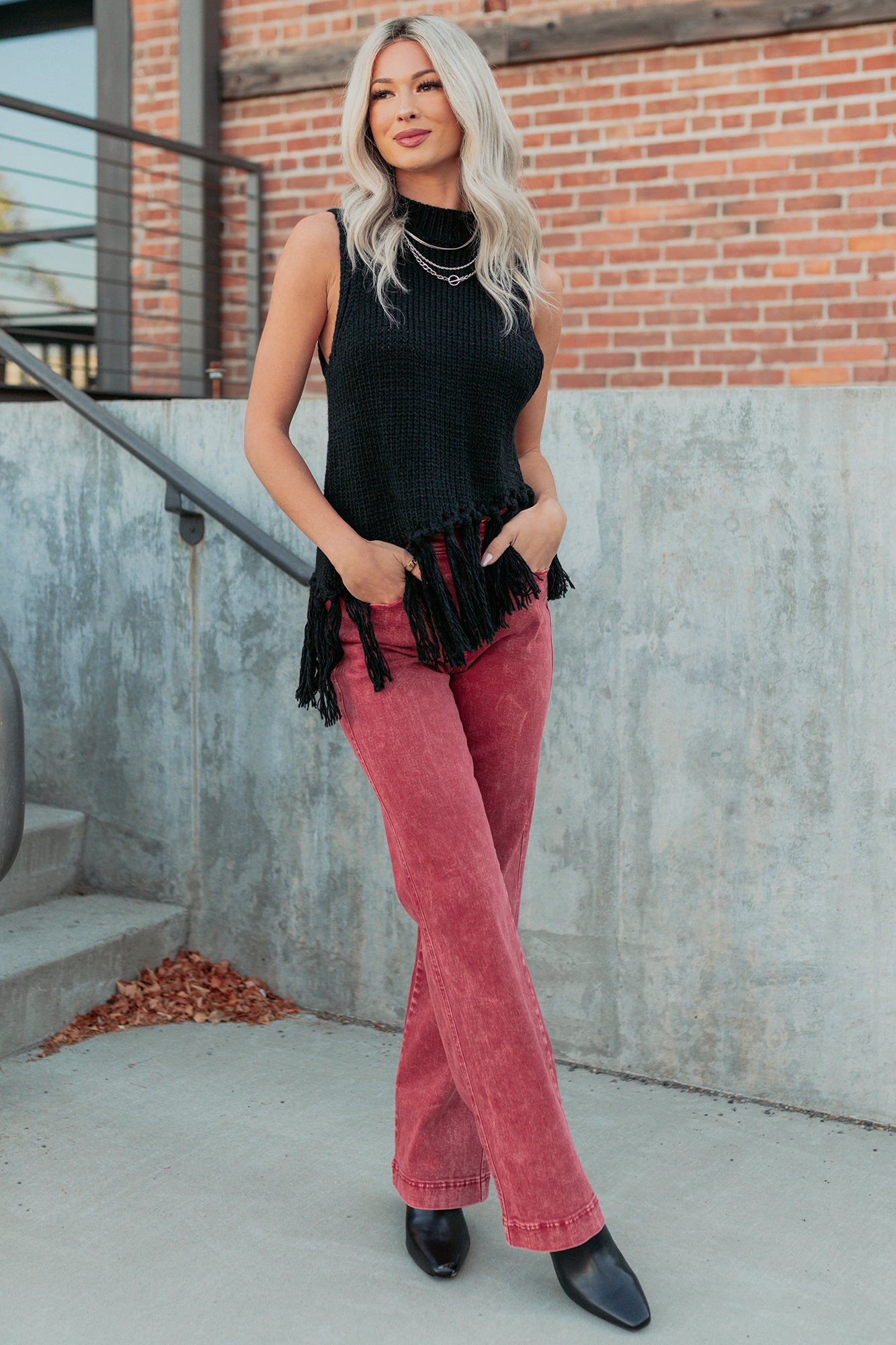 Haven Tummy Control Saige Denim Straight Jeans (Brick Red) - NanaMacs