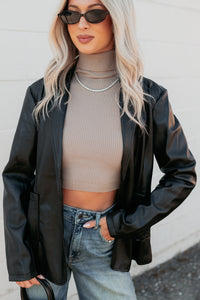 Professional Presence Faux Leather Blazer Jacket (Black) - NanaMacs