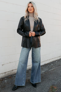 Professional Presence Faux Leather Blazer Jacket (Black) - NanaMacs