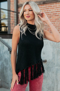 Hidden Spark Sleeveless Fringe Sweater (Black) - NanaMacs